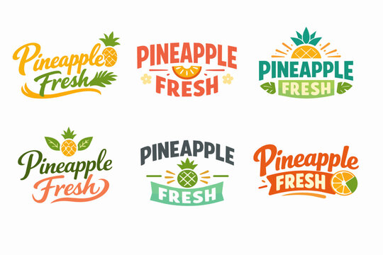 Pineapple fresh fruit logos collection set, creative summer organic food design concepts for tropical labels and packaging