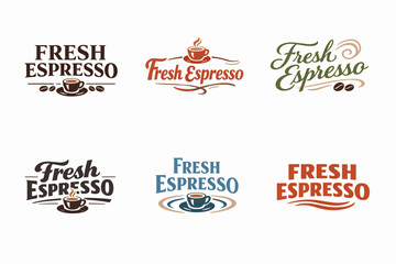 Obraz premium Set of fresh espresso logos illustrating various design approaches for coffee shop branding and packaging