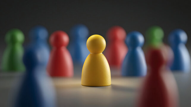 Yellow game piece stands out in a crowd of diverse colored tokens
