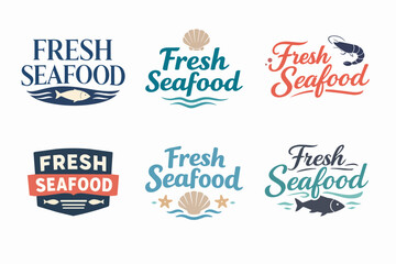 Fototapeta premium Fresh seafood logos concept. Collection of various typography and icon designs for restaurants, markets, and food businesses