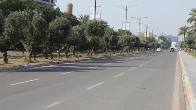 Modernized Baghdad streets after reconstruction, improved infrastructure, traffic and aesthetics