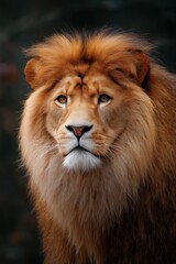 Fototapeta premium Majestic male lion with full golden mane looking directly at camera powerful wildlife portrait