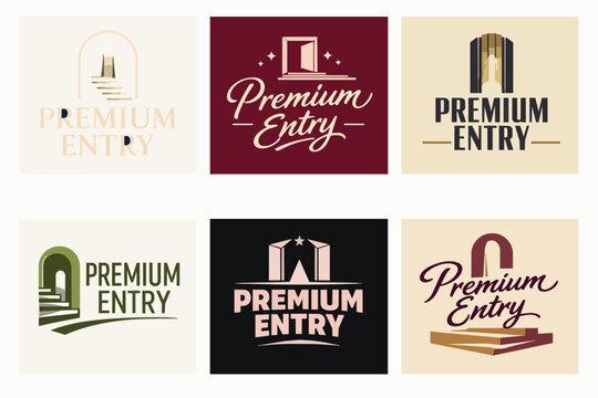 Premium entry concept logos collection displaying archways, doors, and steps for exclusive access and elite service branding