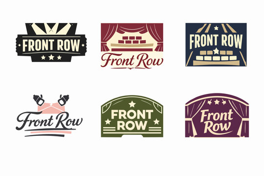 Front row seating collection with stage, spotlights, and theater curtain designs for performance entertainment