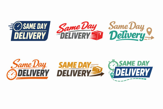 Same day delivery logos for express courier, shipping, fast package, and logistics services