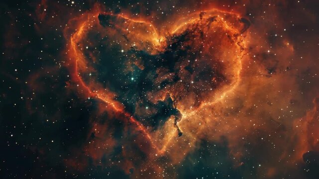 Close-up of vibrant space nebula resembling a heart.
