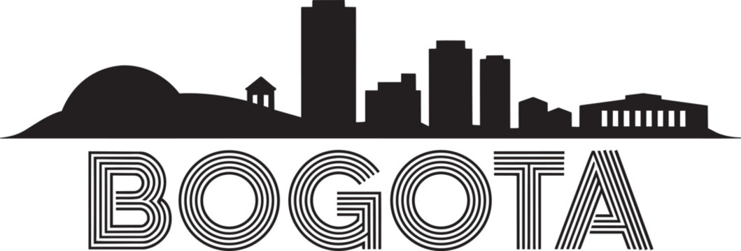 Bogota skyline vector illustration featuring a mountain and diverse architecture with decorative