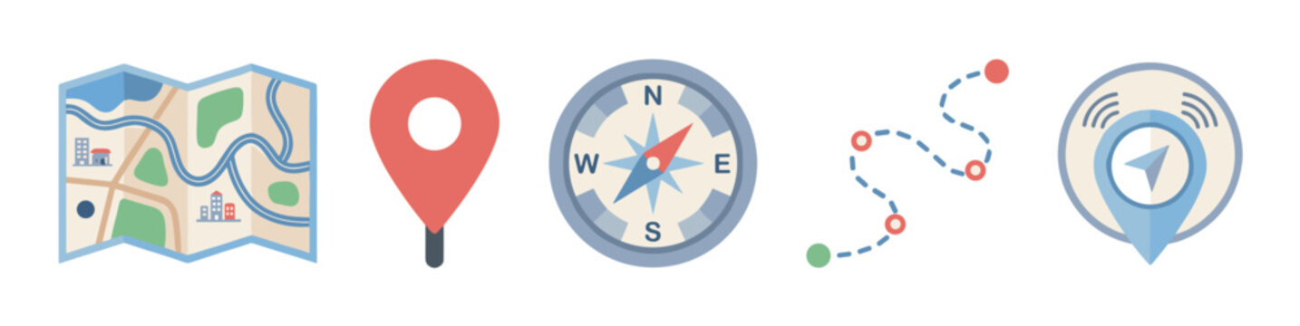Navigation and location icons are essential tools for finding directions, planning routes, and exploring new places, offering guidance for travel and discovery.