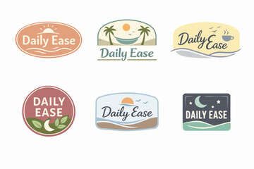 Obraz premium Set of daily ease logos presenting concepts of wellness, relaxation, nature, sunrise, sunset, and tranquility