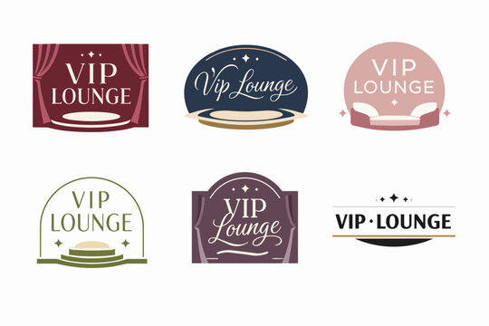 Vip lounge logos collection showing exclusive event spaces, premium club entrance, and hospitality program badges