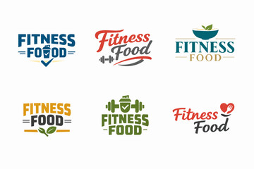Fototapeta premium Fitness food logos collection illustrating concepts for healthy nutrition, bodybuilding, gym, diet, and wellness branding