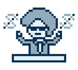 Obraz premium Cartoon cute businessman planning work office problem with man,research,magnifying,investigation,8 bit.