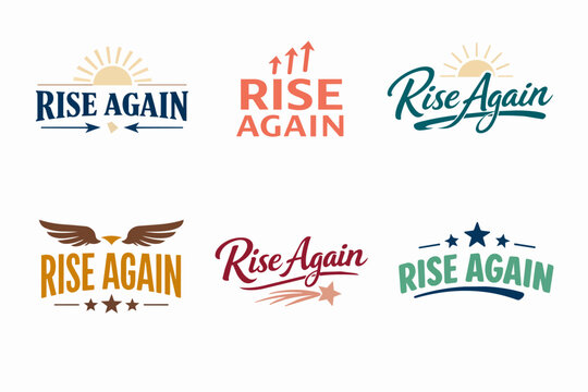 Rise again typography logo collection representing resilience, hope, and new beginnings, isolated on white