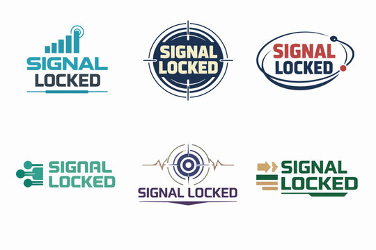 Collection of signal locked logos and icons representing strong network connection, secure communication, and targeted technology