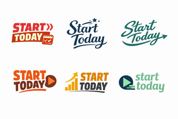 Naklejka premium Start today concept, six lettering designs encouraging motivation, progress, and immediate action on a white background