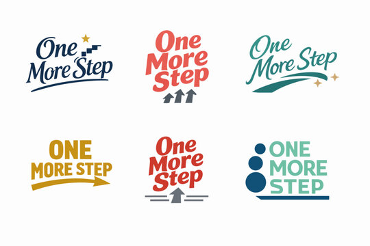 One more step logos collection displaying various styles for progress, motivation, and growth concepts