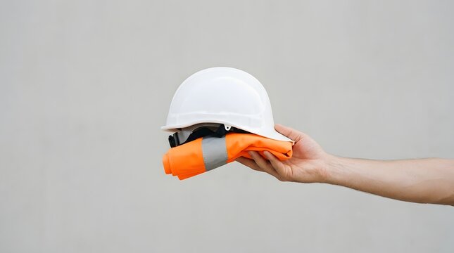 Hand holding a white casque for construction site protection
