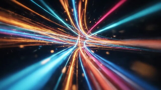 Vibrant light trails on dark background, speed and motion concept, dynamic abstract energy, glowing streaks, high contrast atmosphere, sleek modern visual, realistic light detail, no logos
