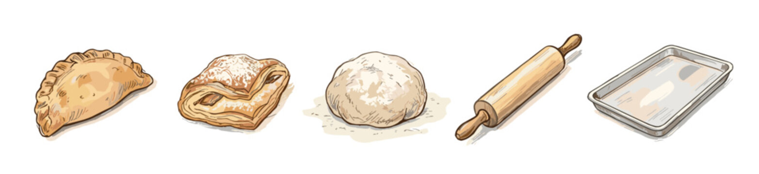 Various baking ingredients and tools are neatly arranged, showcasing the essential items for creating delicious pastries and bread.