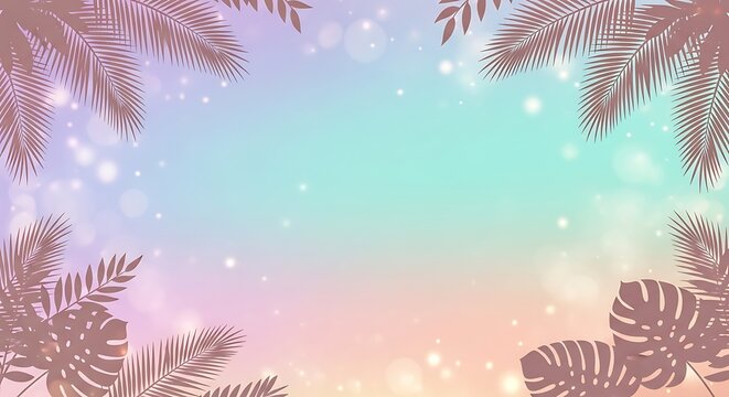 Vibrant tropical palm leaves pattern with soft pastel background