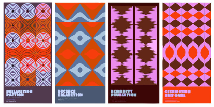 five vibrant posters featuring bold geometric patterns and colors high quality professional detailed modern elegant