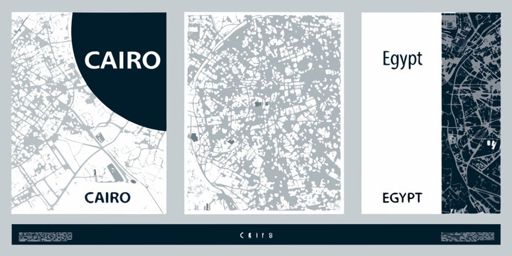 minimalist map designs of cairo egypt with abstract patterns and text labels high quality professional