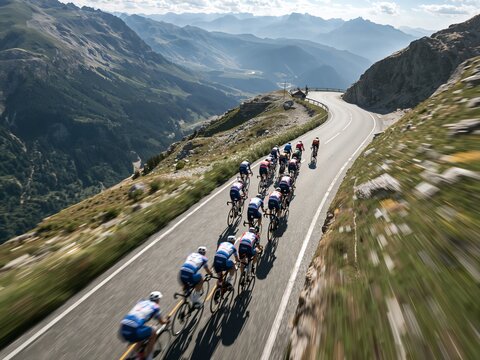 Aerial View of Cyclists on Mountain Road Generative AI