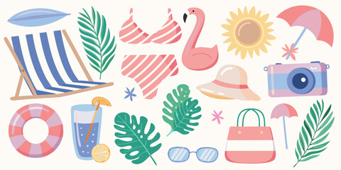 beach holiday accessories illustration with colorful items © Aduri