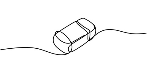 Obraz premium Black continuous line of a rubber eraser on a white background line continuous line single line stationery