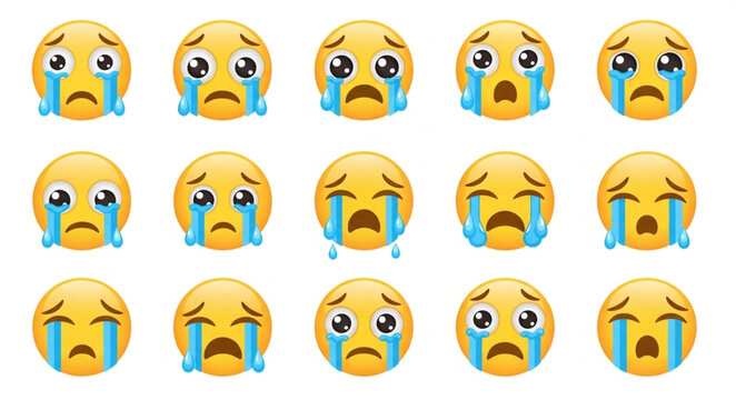 Sad Crying Emoji Faces Collection.