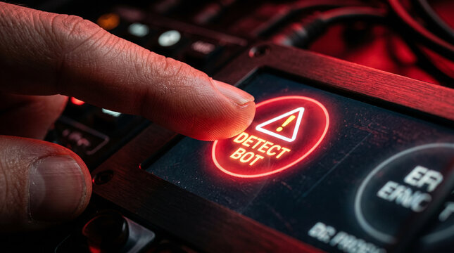 Anti ai content detection, finger touching warning screen in dark control panel