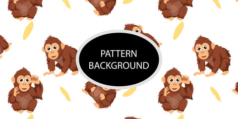 Happy monkey background with jungle monkeys in action poses. cute monkey pattern © Griyolabs