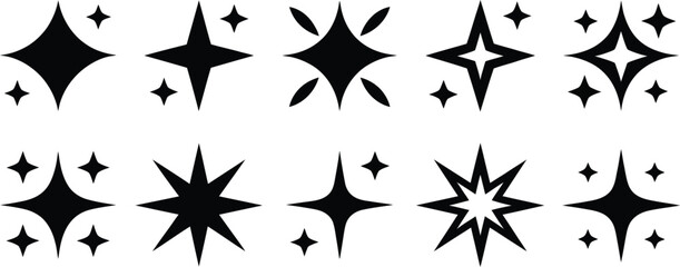 Sparkle stars icons set shine glitter twinkle light decorative magic abstract symbol design vector illustration © MASUD TAREK BABU