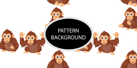 Happy monkey background with jungle monkeys in action poses. cute monkey pattern © Griyolabs