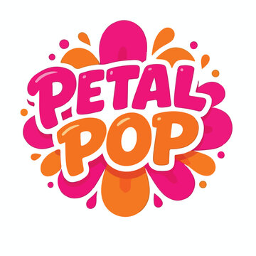 Whimsical and colorful "Petal Pop" logo design with vibrant pink and orange elements representing sweetness and fun
