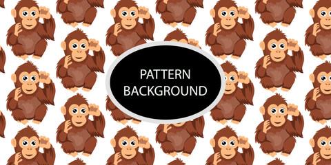 Happy monkey background with jungle monkeys in action poses. cute monkey pattern © Griyolabs