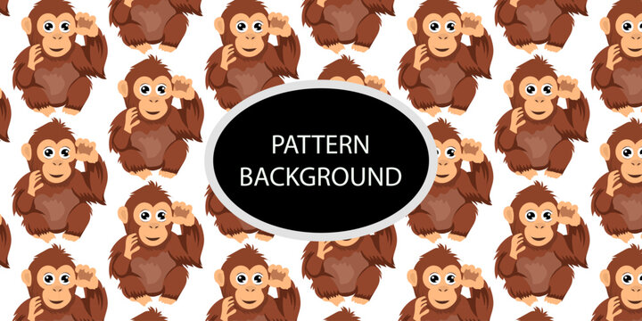 Happy monkey background with jungle monkeys in action poses. cute monkey pattern