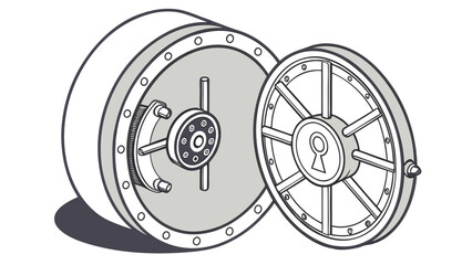 Obraz premium Illustration of a vintage vault with an open circular door revealing a keyhole mechanism.