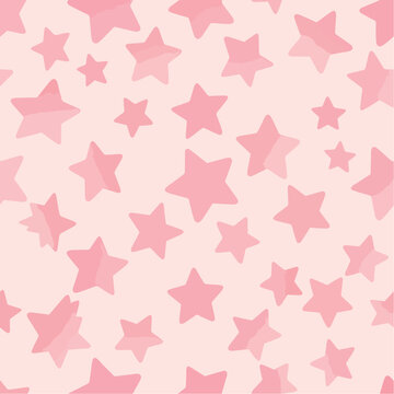 Pink stars scattered randomly on a light pink background, a seamless and cute vector pattern