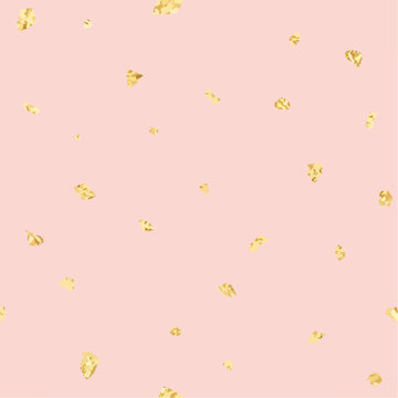 Pink background with scattered gold leaf confetti for festive celebrations and design purposes