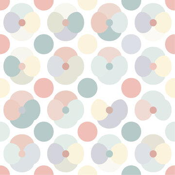 Pastel floral pattern with scattered circles on a white background for a seamless design.