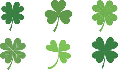 Fototapeta premium Set of six green four leaf clover icons in different styles isolated on white background lucky shamrock collection vector illustration