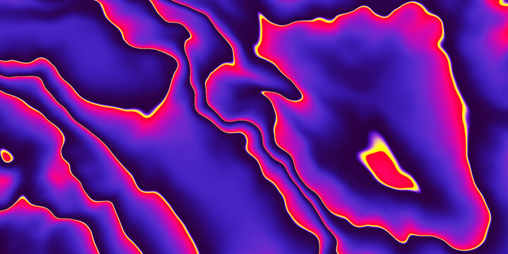 Abstract liquid plasma background with neon purple and pink waves. Futuristic topographic heat map texture with vibrant glowing contours