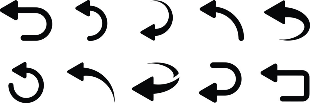 Group of various arrow icons showing different directions and curves isolated on transparency.