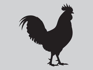 Rooster silhouette on grey background, male chicken vector illustration © Gina