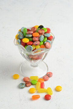 glass bowl of assorted colorful candy