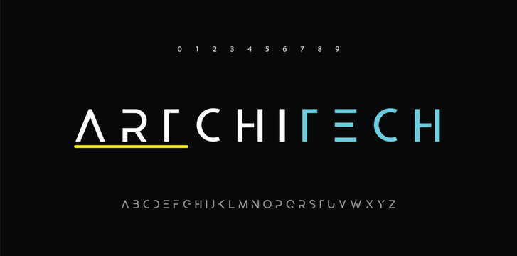 Architect project font, technical draw style alphabet. Geometrical typography. Wireframe letters, typographic design with draft strokes for architecture logo and headline. Isolated vector typeset
