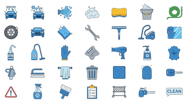 Cleaning tools and equipment icons.