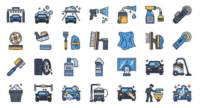 Cleaning tools and equipment icons set.
