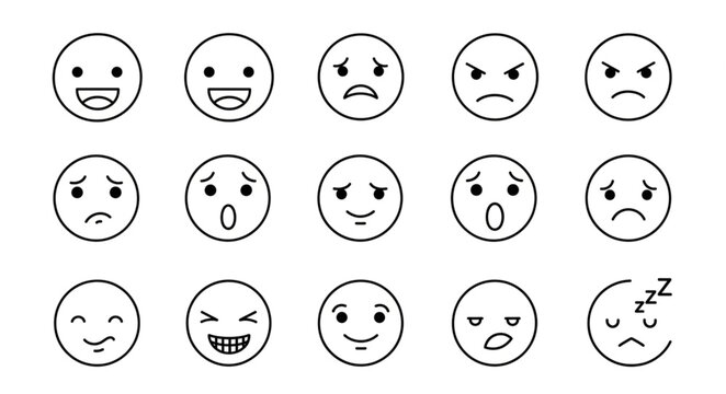 Set of Hand Drawn Emoticons Expressing Various Emotions.